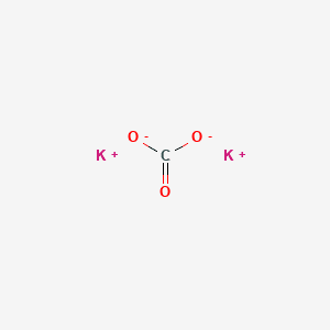 Structure moléculaire de Carbonate de potassium (Potassium Carbonate) — ingrédient actif en cosmétique naturel